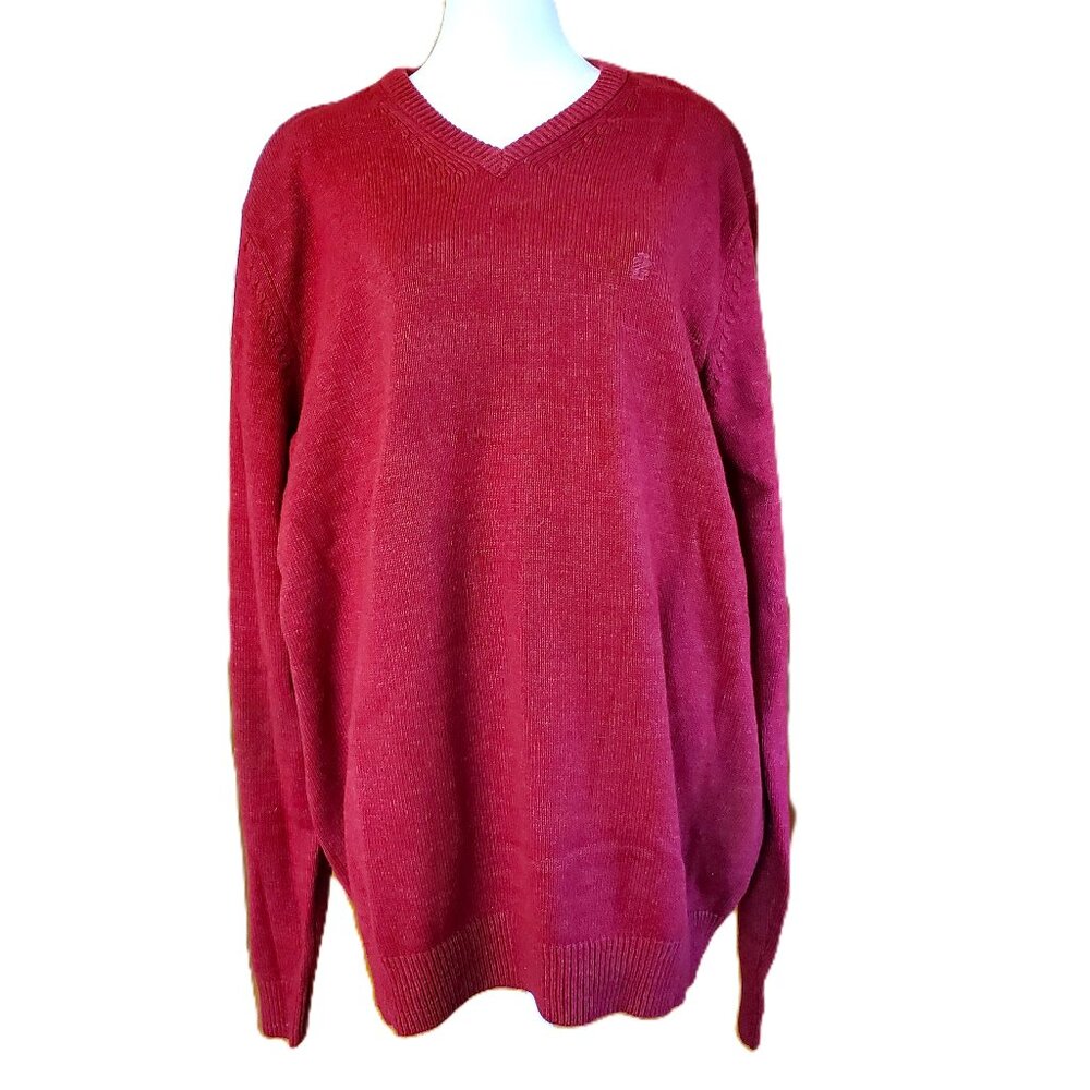 NWT Men's Izod V-Neck Sweater Size XL Red Cotton Blend Classic Preppy Academia